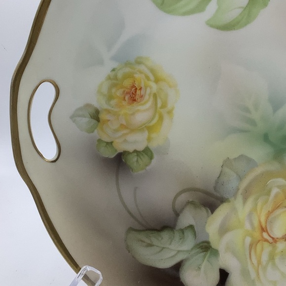Vintage Prov Saxe ES Germany Yellow Roses Handled Cake Plate - Picture 3 of 10
